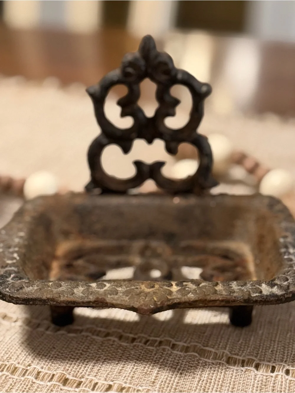 Vintage and Rustic Cast Iron Soap Dish - Brown Finish